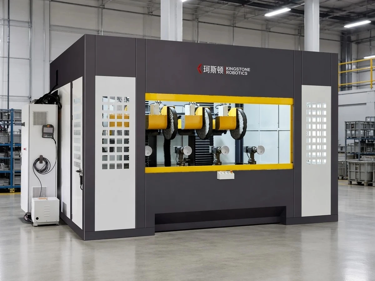 CNC polishing machine processing multiple hardware workpieces