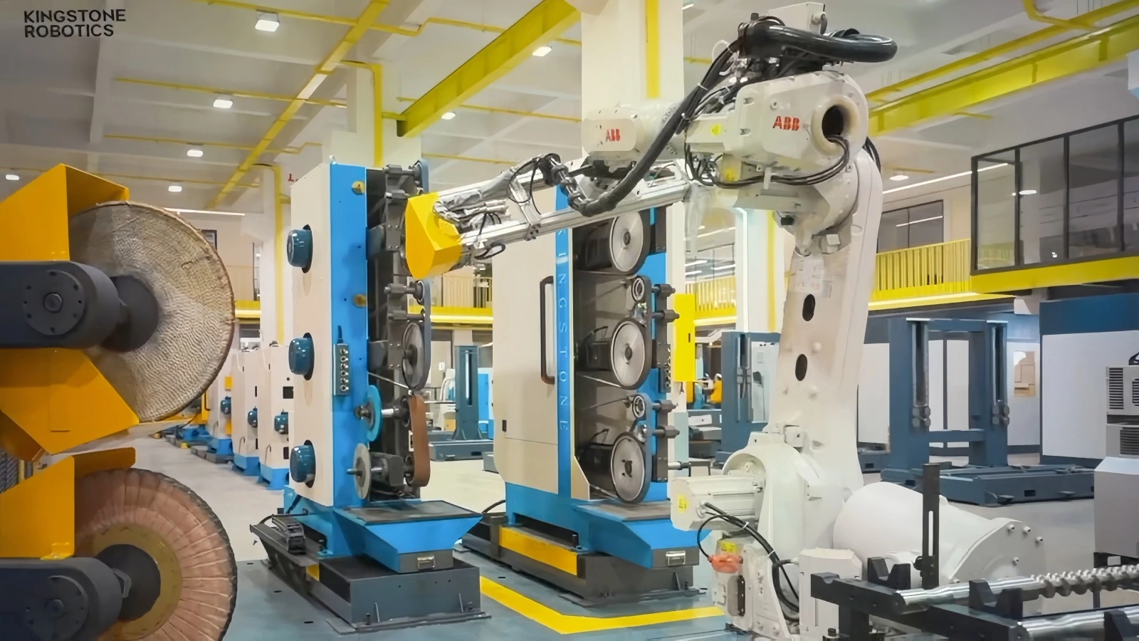 Robotic grinding and polishing cell with multiple abrasive stations