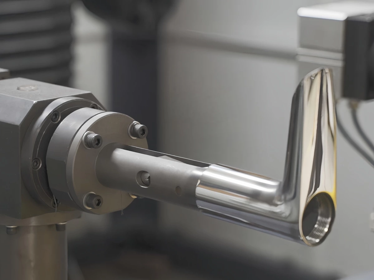 Stainless steel lever handle mounted on a rotary polishing fixture